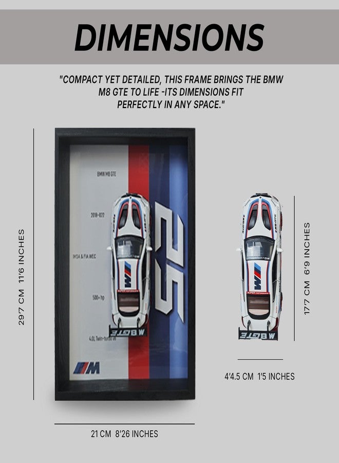 CodersParadise - BMW M8 GTE (White) 3D Car Frame Wall Art | 1:32 Die-Cast Metal Model Car with Wooden Display Frame | Detachable Miniature, Interchangeable Posters, Pull-Back Action, Lights & Opening Doors | Unique Gift for Cars Lovers & Home Décor - Image 2